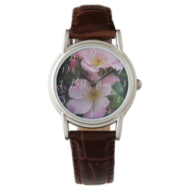 Pink Wild Rose Flower floral Photo Mum Mothers Day Watch (Front)