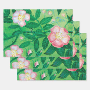 Pink Wild rose flowers   Wrapping Paper Sheet