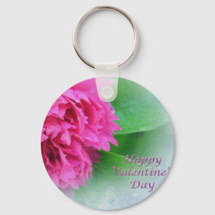 pink wild rose happy valentine's day key ring