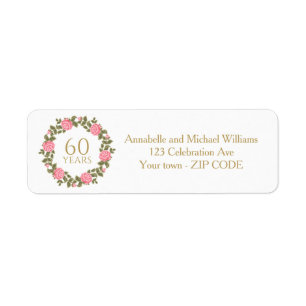 PINK WILD ROSES WREATH 60th Wedding address Return Address Label