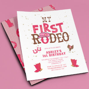 Pink Wild West Cowgirl 1st Birthday Party Invitation