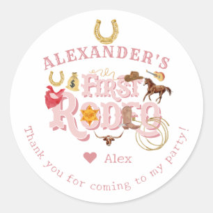 Pink Wild West First Rodeo Baby Girl 1st Birthday Classic Round Sticker
