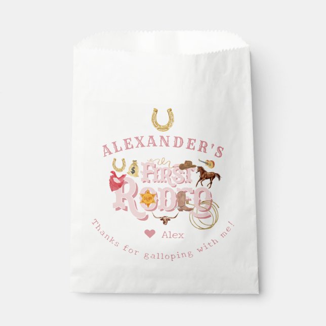 Pink Wild West First Rodeo Baby Girl 1st Birthday Favour Bag (Front)