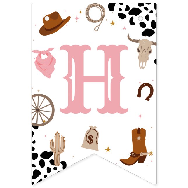 Pink Wild West Rodeo Girl Happy Birthday Bunting (Second Flag)