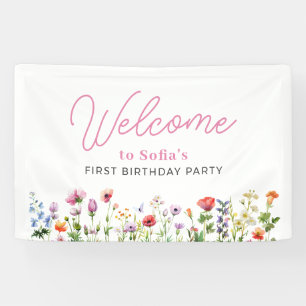 Pink Wildflower 1st Birthday Welcome Banner
