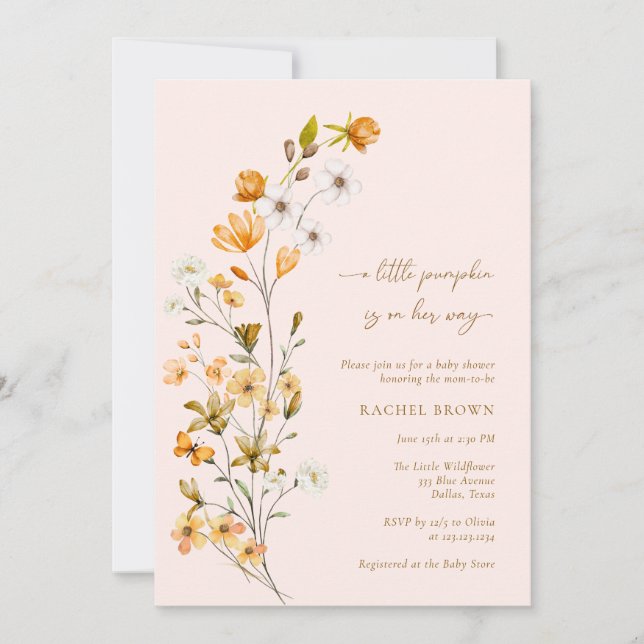 Pink Wildflower A Little Pumpkin Girl Baby Shower Invitation (Front)