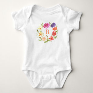Pink Wildflower Baby Girl Initial Monogram Bodysuit