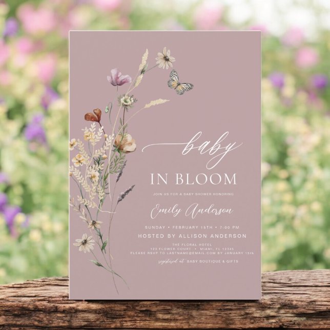 Pink Wildflower Baby in Bloom Baby Shower  Invitation (Creator Uploaded)