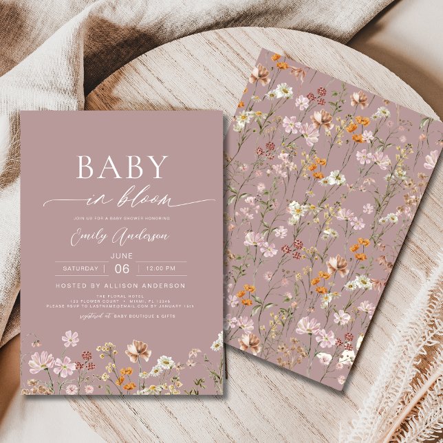 Pink Wildflower Baby in Bloom Baby Shower Invitation (Creator Uploaded)