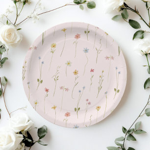 Pink Wildflower Baby in Bloom Baby Shower Paper Plate