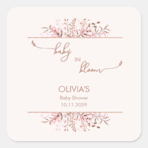 Pink Wildflower Baby in Bloom Square Sticker