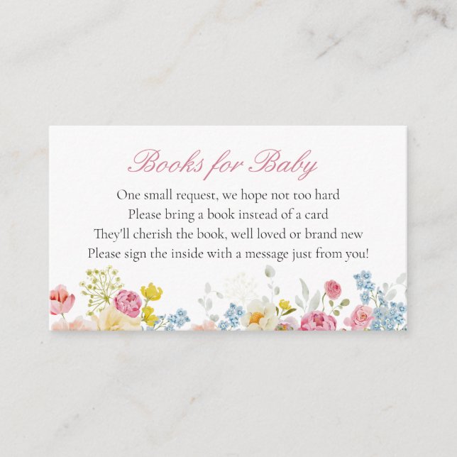Pink Wildflower Baby Library Request Enclosure Card (Front)
