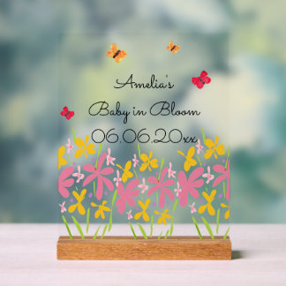 Pink Wildflower Baby Shower Acrylic Sign