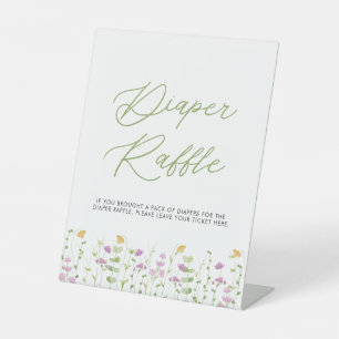 Pink Wildflower Baby Shower Diaper Raffle Pedestal Sign