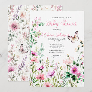 Pink Wildflower Baby Shower Floral Garden Invitation