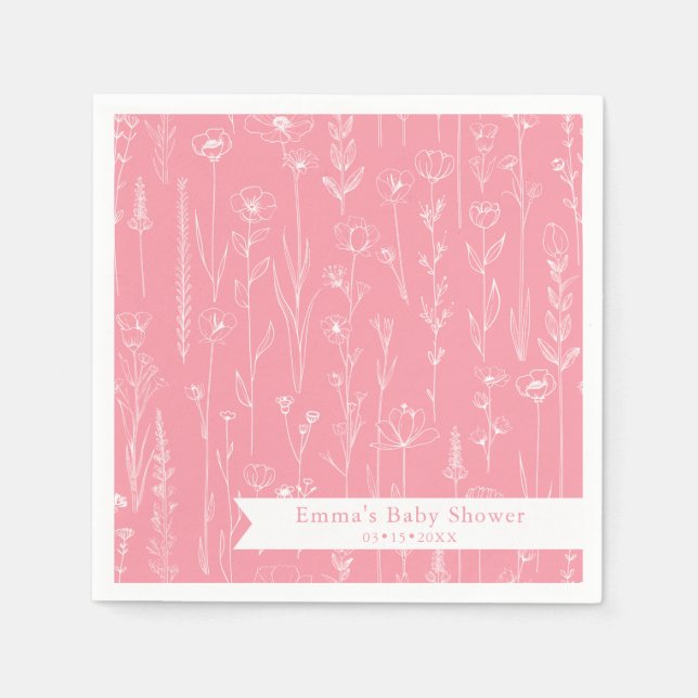 Pink Wildflower Baby Shower | Floral Pattern  Napkin (Front)
