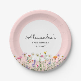 Pink Wildflower Baby Shower Paper Plate