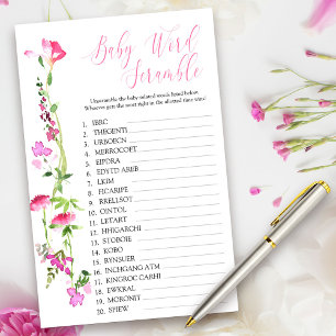 Pink Wildflower Baby Word Scramble Shower Game