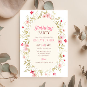 Pink Wildflower Birthday Invitation