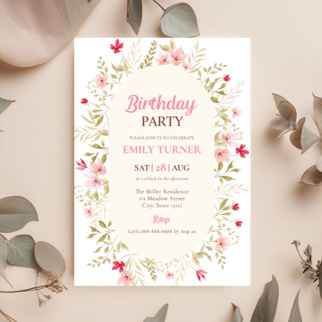 Pink Wildflower Birthday Invitation (Creator Uploaded)