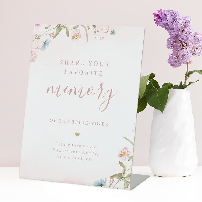 Pink wildflower boho share a memory bridal shower pedestal sign (Pink wildflower boho share a memory bridal shower pedestal sign)