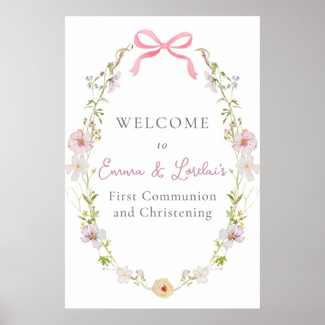Pink Wildflower Bow Communion Welcome Sign (Front)