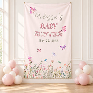 Pink Wildflower Butterfly Baby Shower Banner