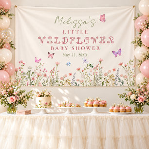Pink Wildflower Butterfly Girl Baby Shower Banner
