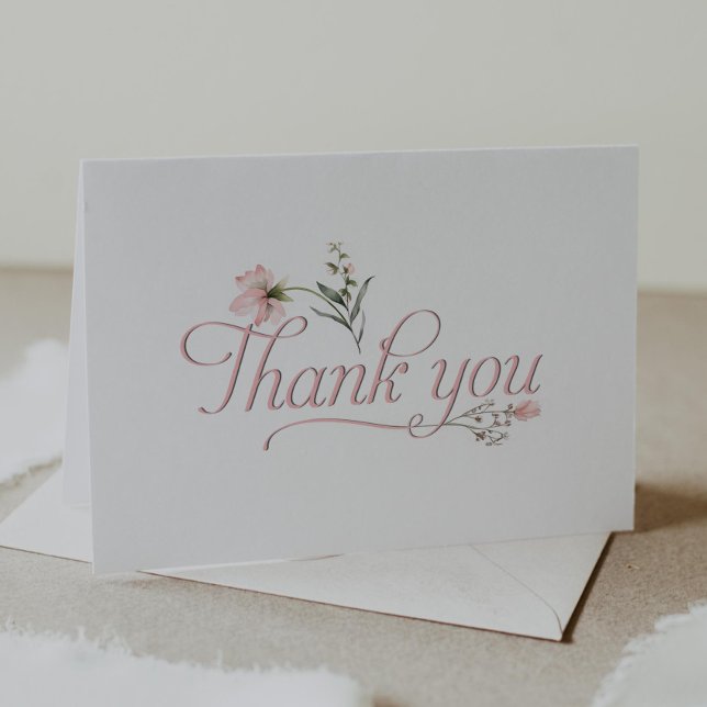 Pink wildflower calligraphy baby shower thank you card (Creator Uploaded)