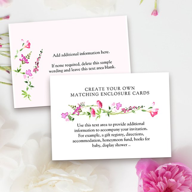 Pink Wildflower Create your Own Blank Enclosure Card (DIY enclosure cards or reception cards from my Pink Wildflower Collection.)
