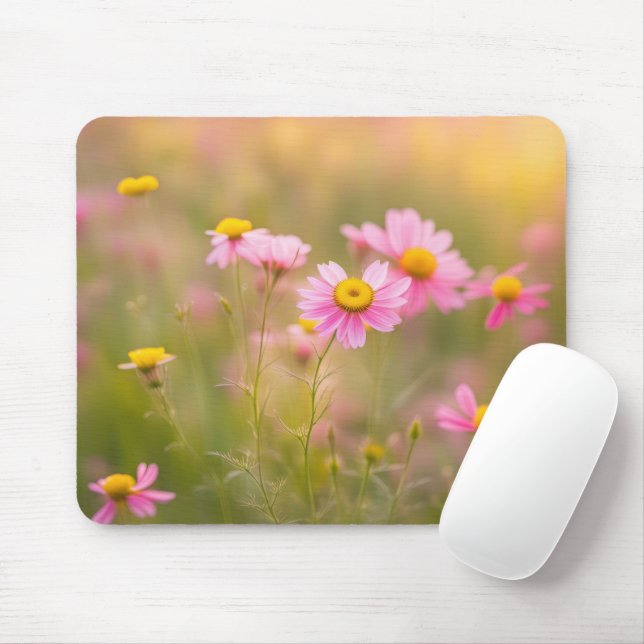 Pink Wildflower Daisy Field Mouse Pad (With Mouse)