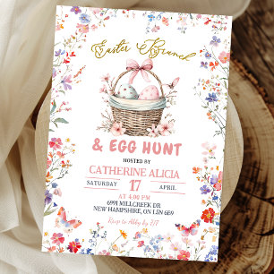 Pink Wildflower Easter Egg Hunt and Brunch Invitation