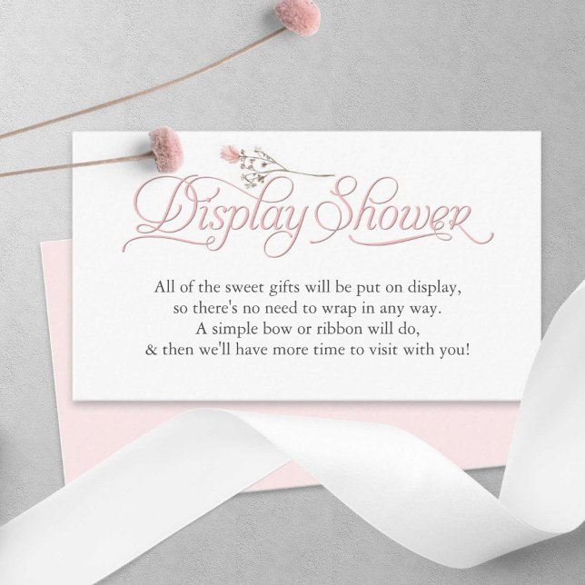 Pink wildflower elegant script display shower enclosure card (Display SHower, Pink baby Girl shower enclosure cards.)