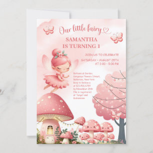 Pink Wildflower Fairy First Birthday Garden Party  Invitation