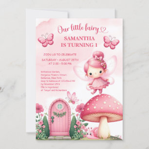 Pink Wildflower Fairy First Birthday Garden Party  Invitation