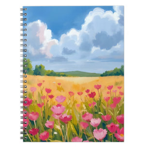 Pink Wildflower Field Floral Watercolor Notebook
