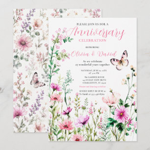 Pink Wildflower Floral Anniversary Invitation