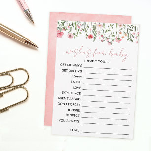 Pink wildflower floral baby shower Baby wishes Advice Card
