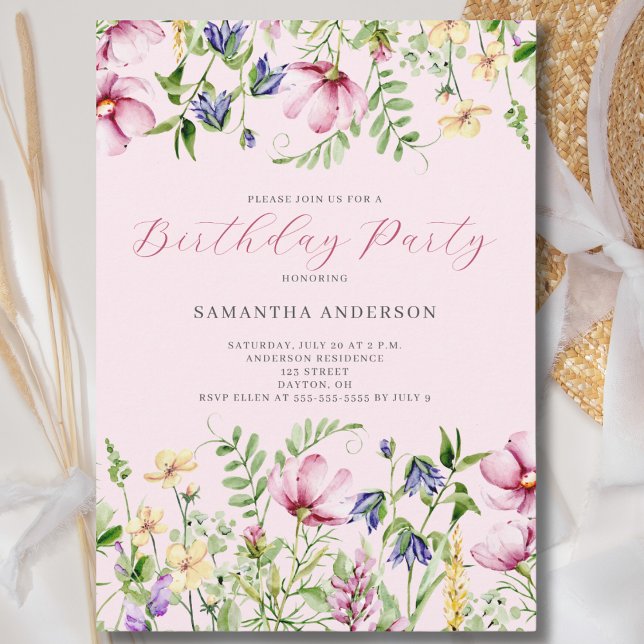 Pink Wildflower Floral Birthday Invitation (Creator Uploaded)