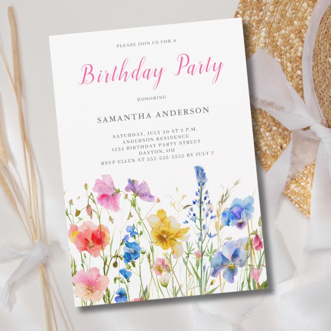 Pink Wildflower Floral Birthday  Invitation (Creator Uploaded)