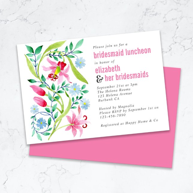 Pink Wildflower Floral Bridesmaid Luncheon Invitation (Creator Uploaded)