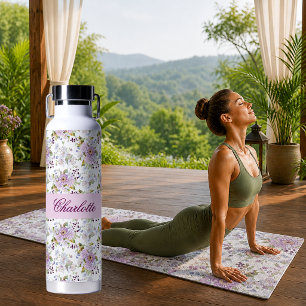 Pink Wildflower Floral Chic Monogram Style Water Bottle