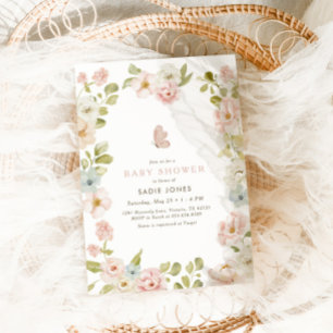 Pink Wildflower Floral Girls Baby Shower Invitation