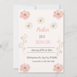 Pink Wildflower Floral Gitrly Birthday party Invitation