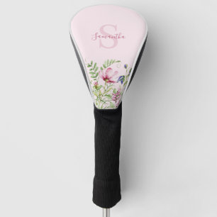 Pink Wildflower Floral Meadow Monogram Golf Head Cover