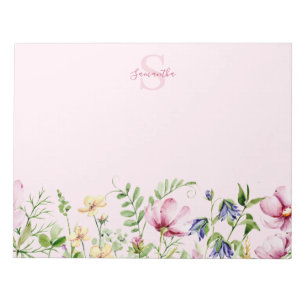 Pink Wildflower Floral Monogram Notepad