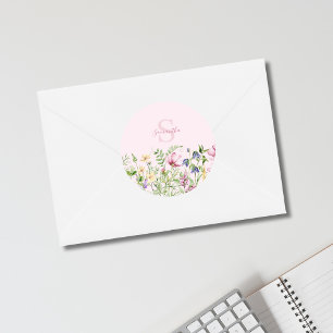 Pink Wildflower Floral Personalised  Classic Round Sticker