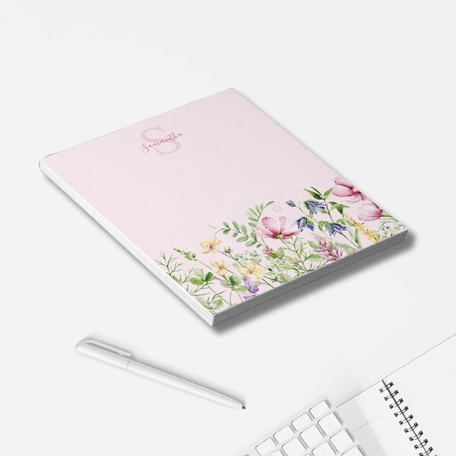 Pink Wildflower Floral Personalised Notepad (Creator Uploaded)