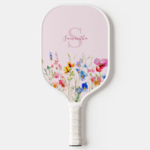 Pink Wildflower Floral Personalised Pickleball Paddle
