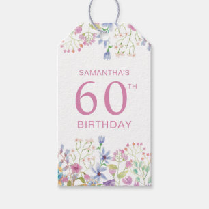 Pink Wildflower Floral Watercolor 60th Birthday Gift Tags